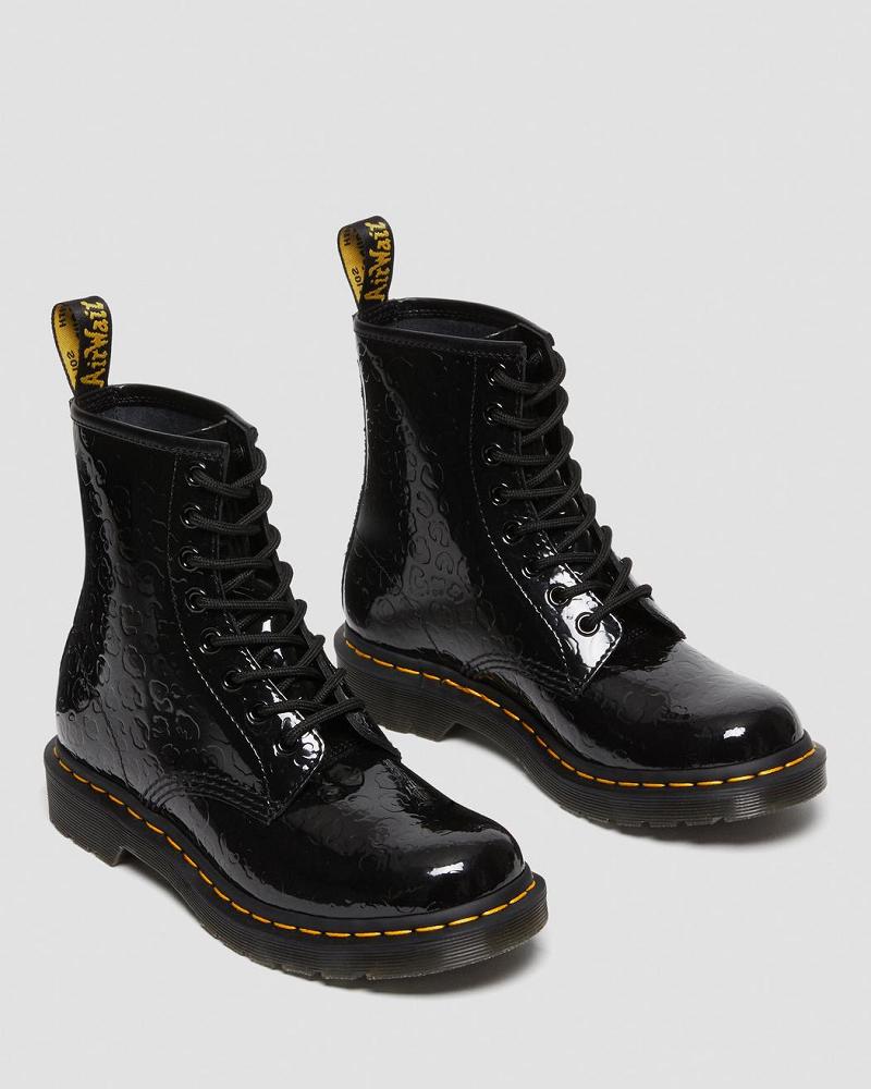 Dr Martens 1460 Leopard Emboss Patent Lær Ankelstøvletter Dame Svarte Leopard | Norge 90QMA